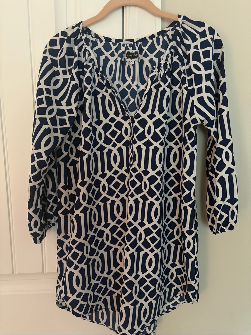 Mud Pie Navy & White Geometric Tunic SzSmall